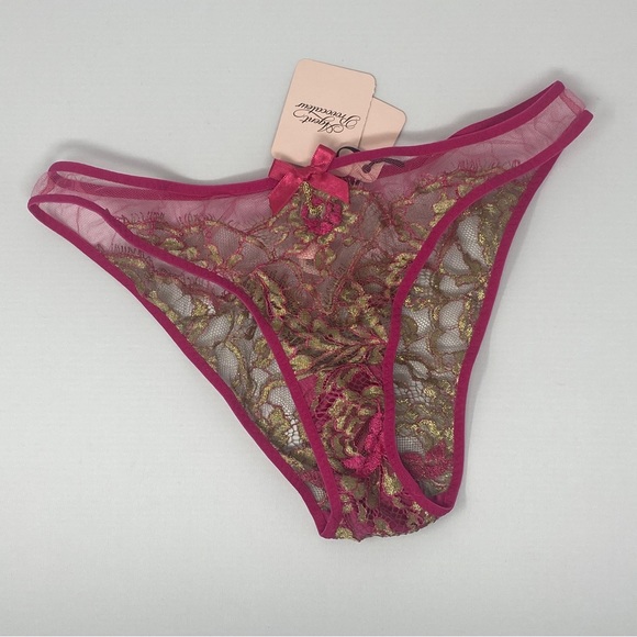 Agent Provocateur Lysianne Gold Fuchsia Brief AP2 Small NWT $215 - Picture 6 of 11